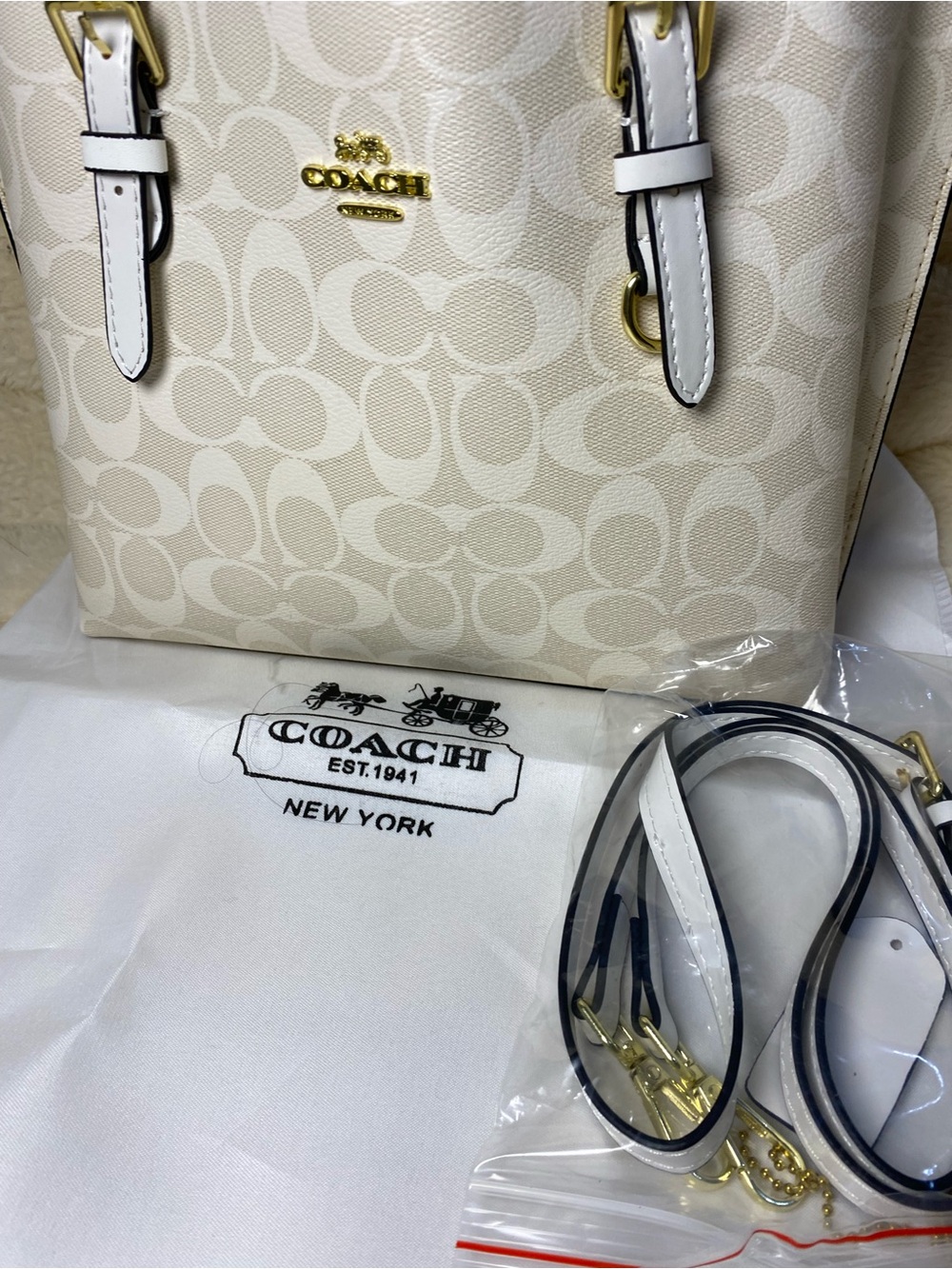 Coach Signature Print Mini Tote in Chalk - Picture 4 of 5